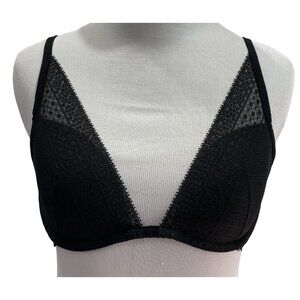 Victorias Secret Incredible Plunge Bra 32D Black Underwire Molded Cup Lace Gold